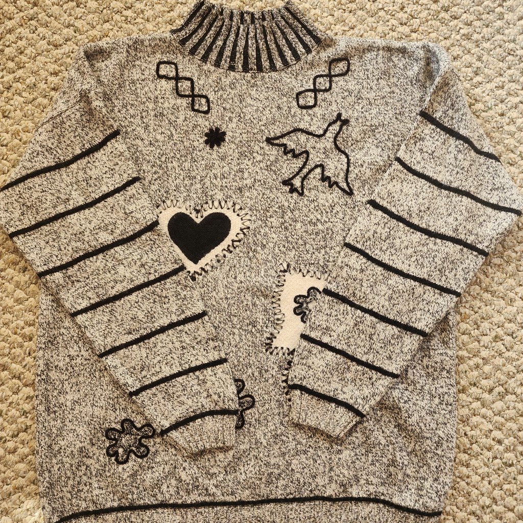 Laurel Womens Size 40(Us Size 10) Mock Neck Tan Black Embroidered Sweater